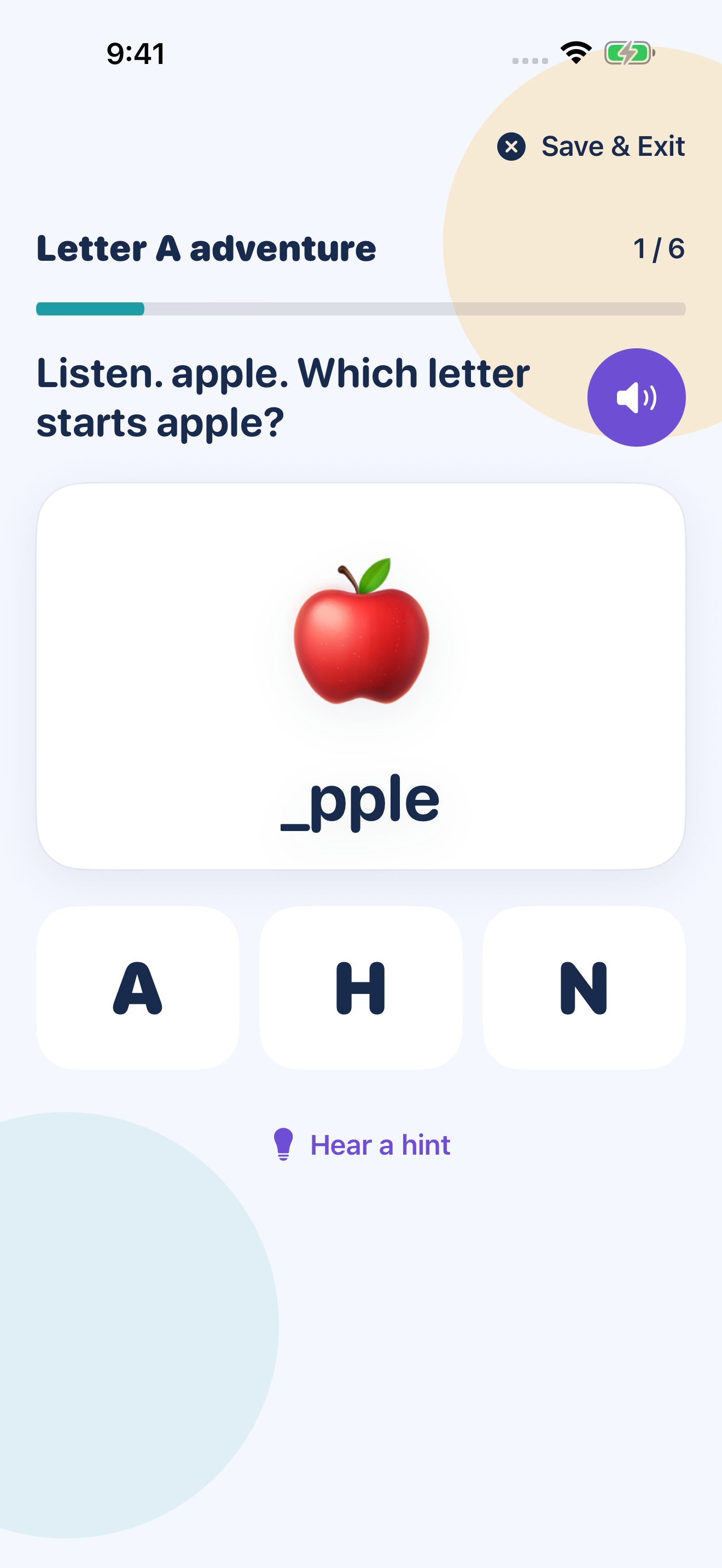 KinderLearner iPhone letter activity with large answer choices