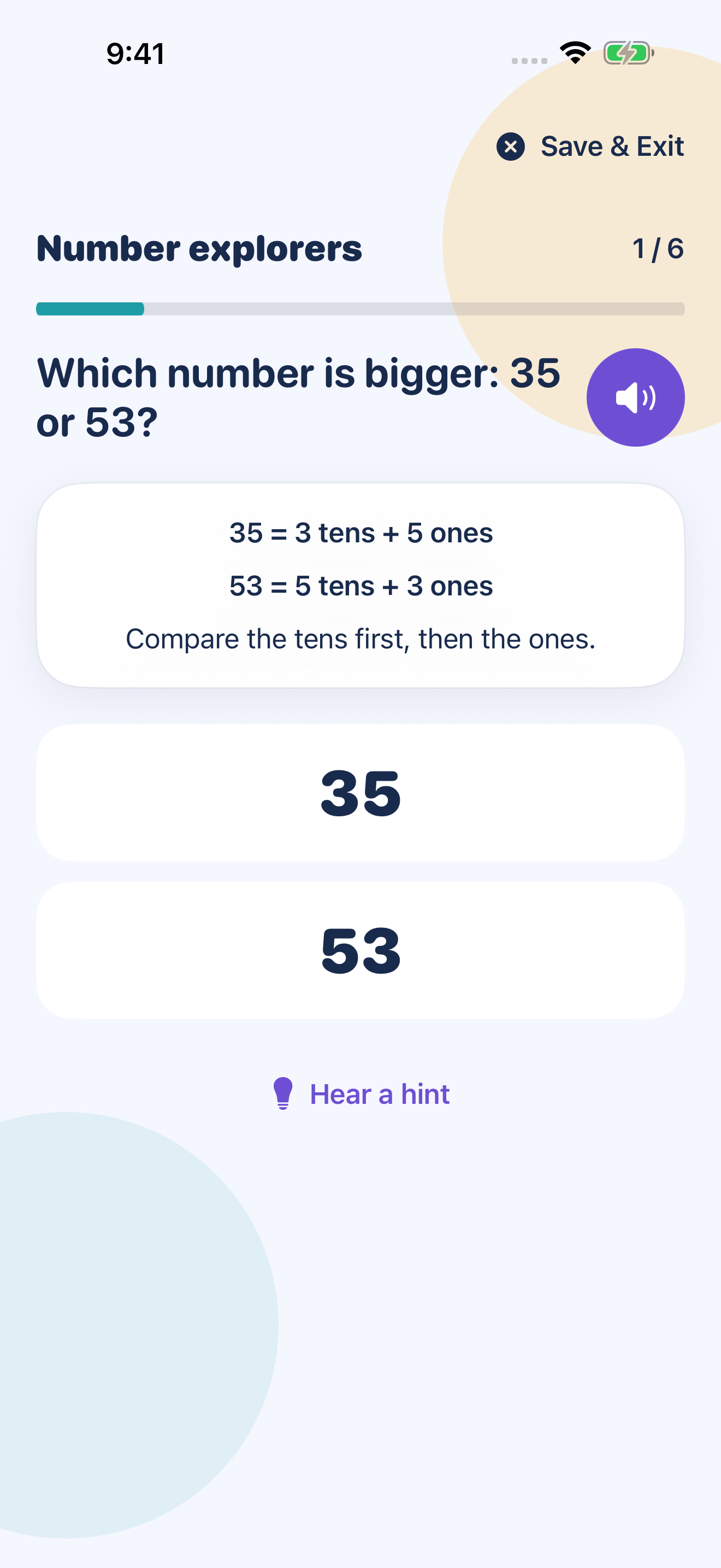 KinderLearner iPhone number comparison activity